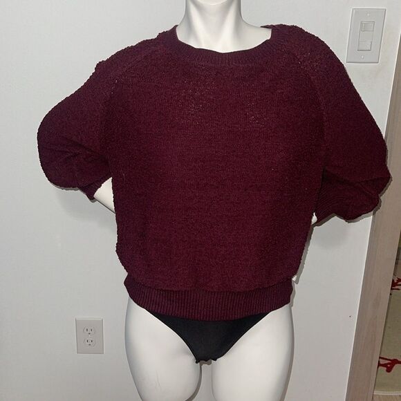 Altar'd State Plum Long Sleeved Cropped Popcorn Knit Sweater Sz M/L - Picture 2 of 8